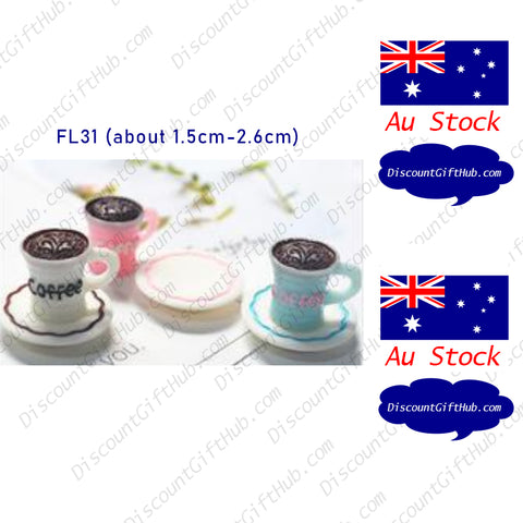 Dollhouse Miniature Accessories Mini Resin - Ceramic Coffee Cup with Plate x 2 (model FL31)